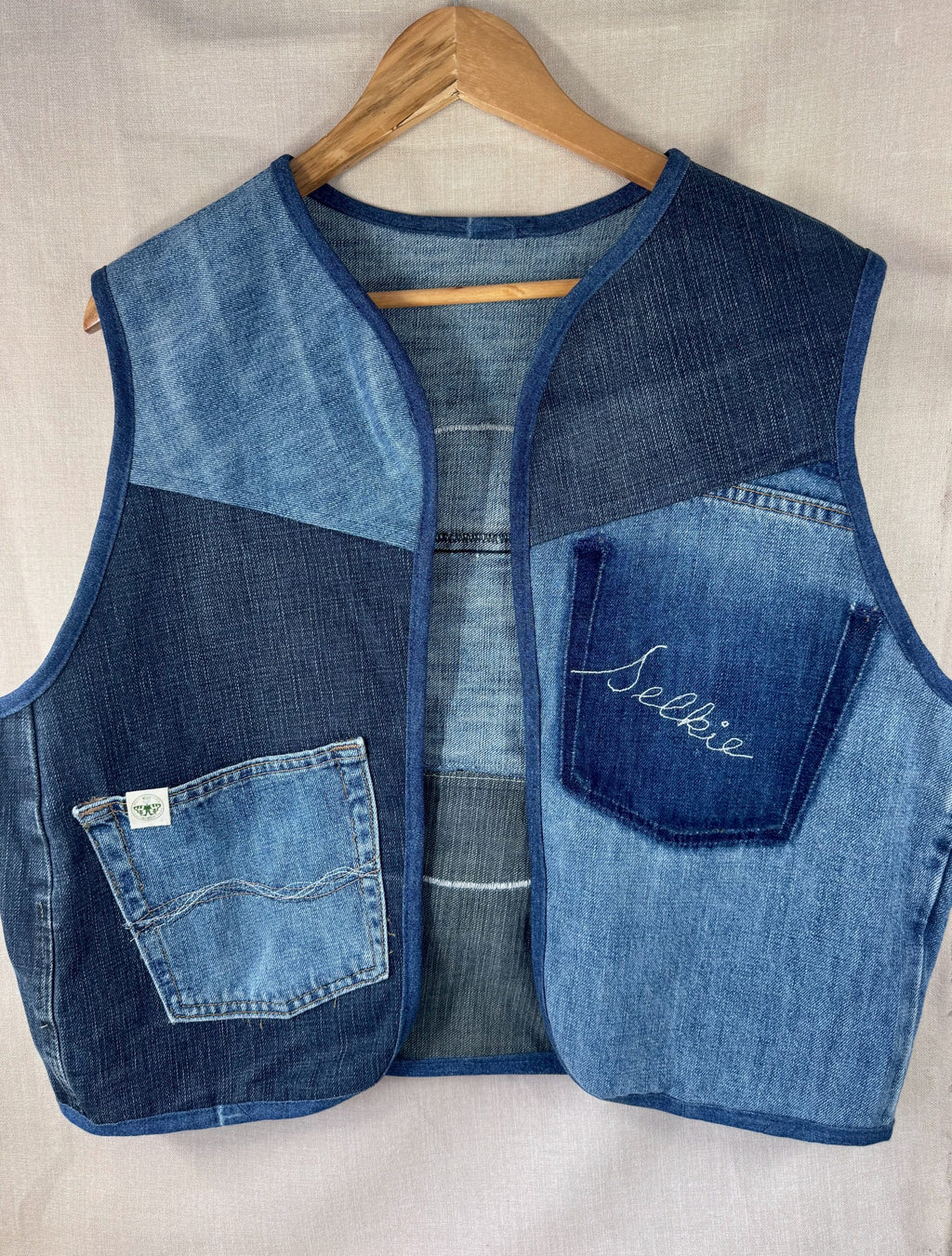 Selkie “Seal – Freedom” Wearable Art – Upcycled oversized denim Gilet image 2