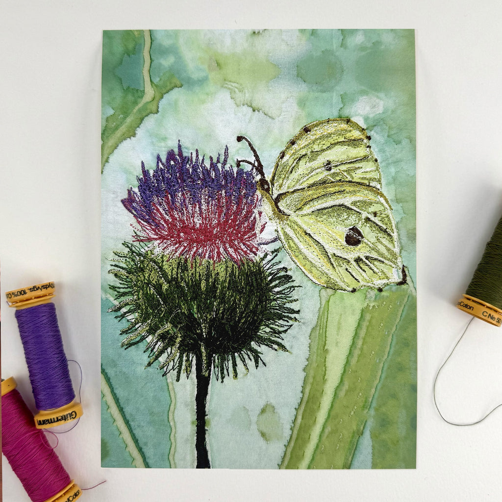 Brimstone Butterfly Embroidery Print - "Hope" image 0