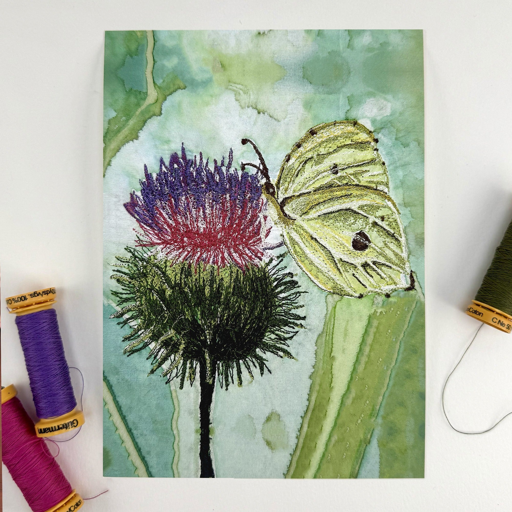 Brimstone Butterfly Embroidery Print - "Hope" image 0