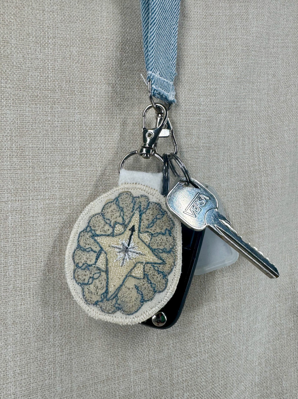 Selkie “Searching - Compass Shell” Talisman – Free Motion Embroidered Patch / Bag Charm image 5