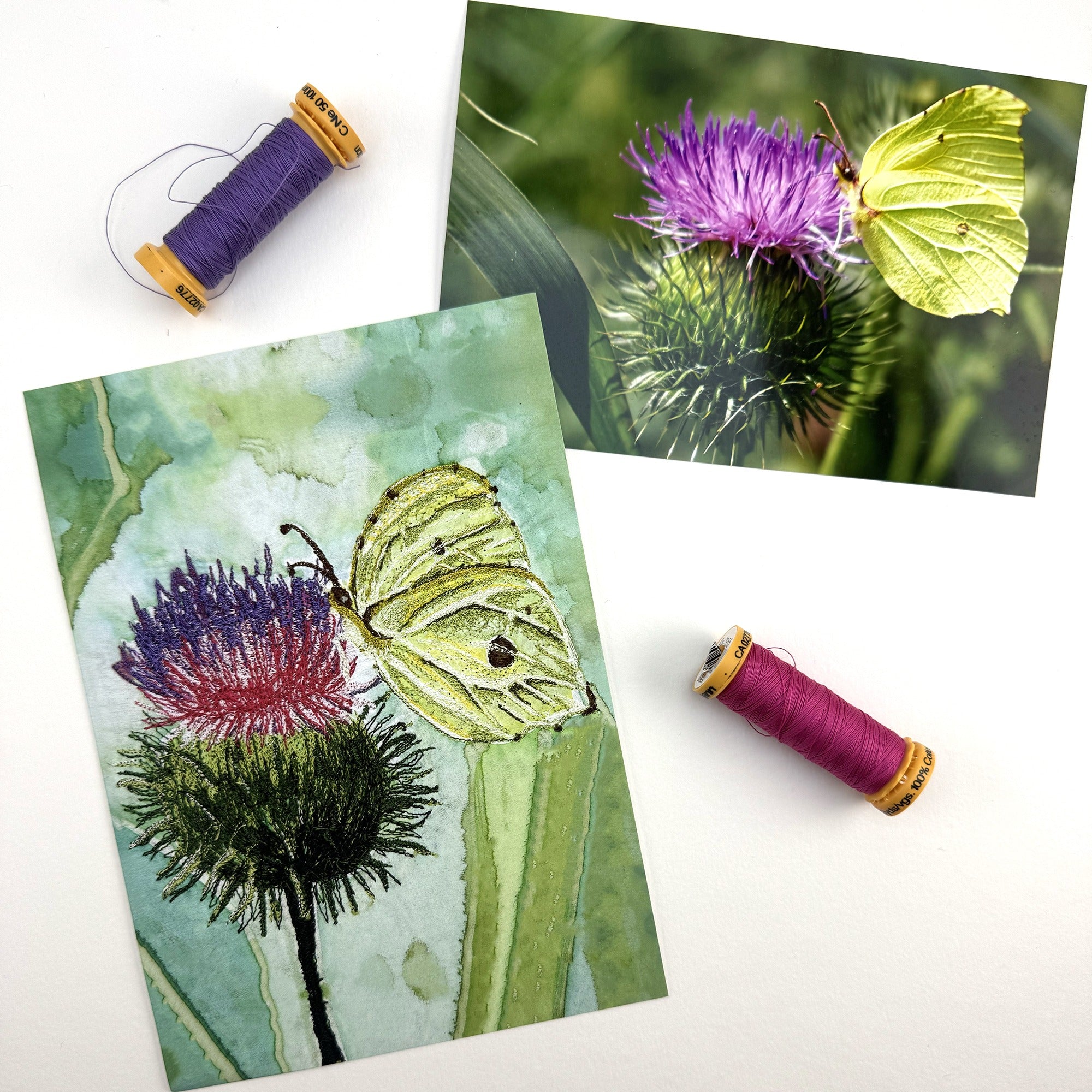 Brimstone Butterfly Embroidery Print - "Hope" image 1