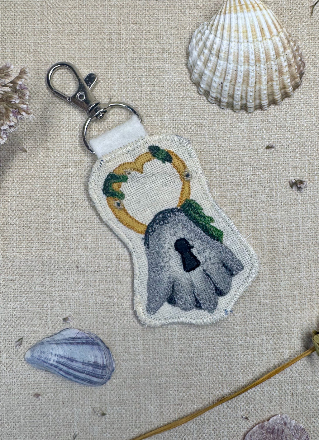 Selkie “Seal Padlock - Wedlock” Talisman – Free Motion Embroidered Patch / Bag Charm image 0