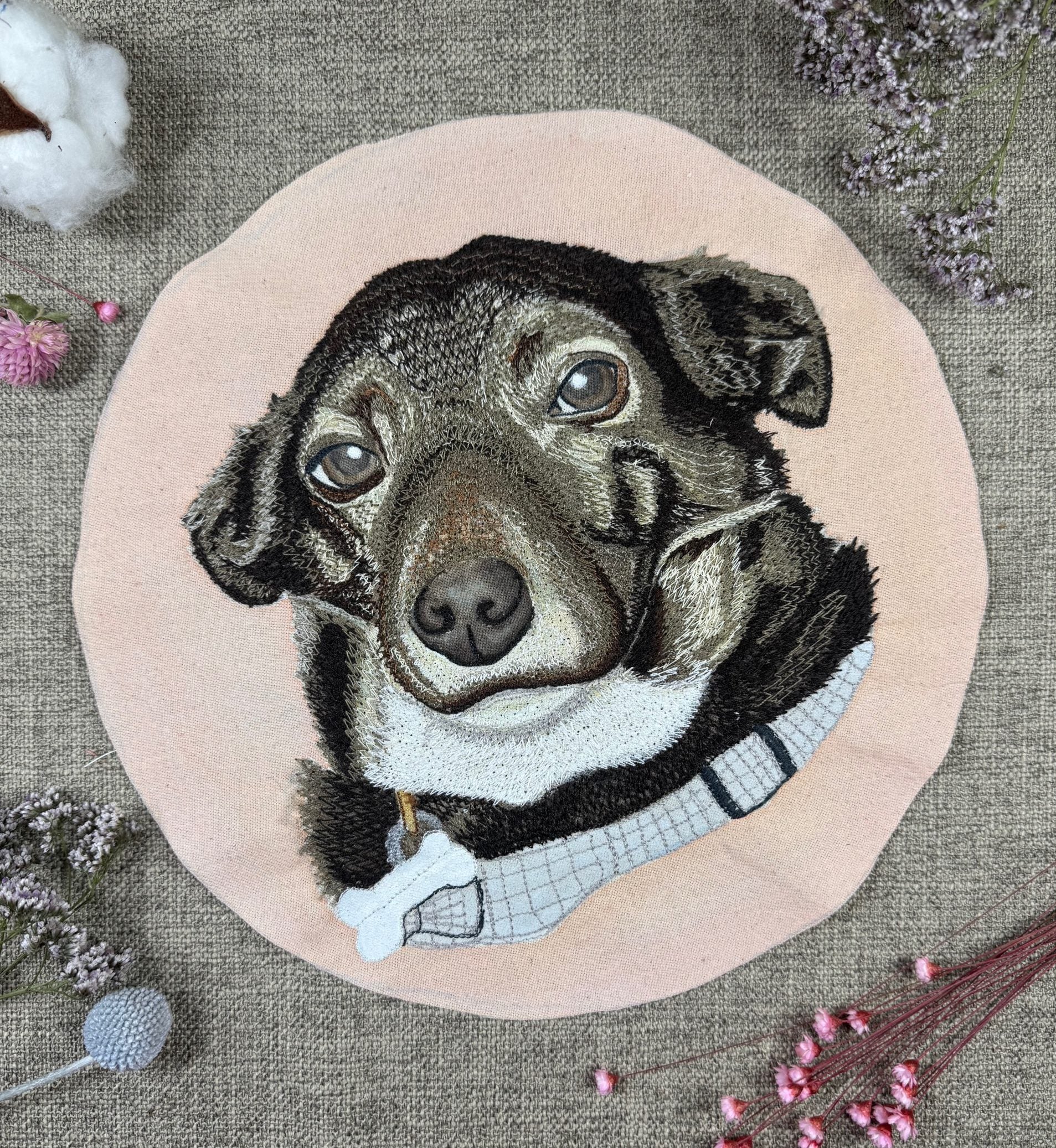 Custom Pet Portrait Commission — Free Motion Embroidered Dog, Cat & Horse Wearable Art - Patch only image