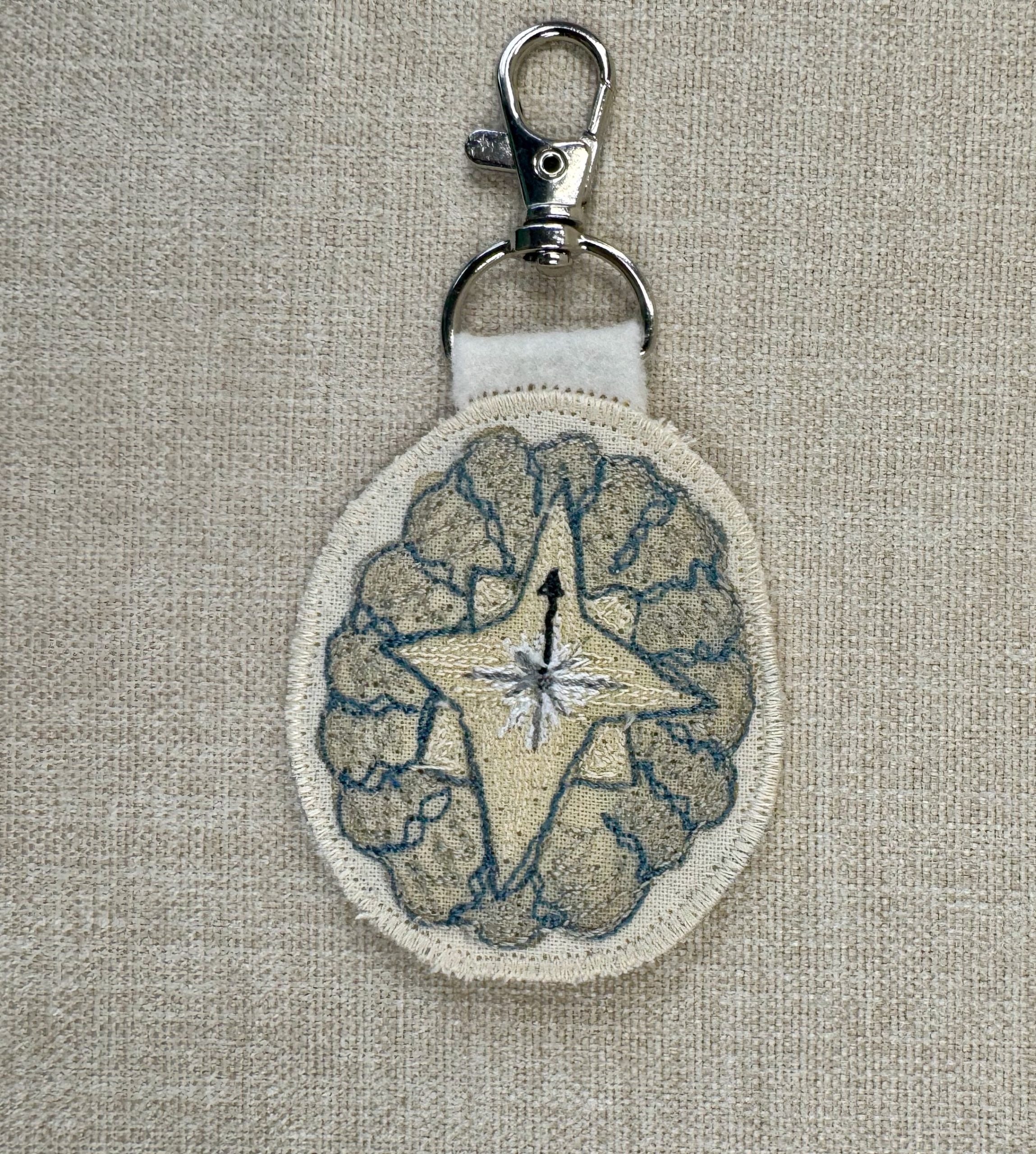 Selkie “Searching - Compass Shell” Talisman – Free Motion Embroidered Patch / Bag Charm - Bag Charm image