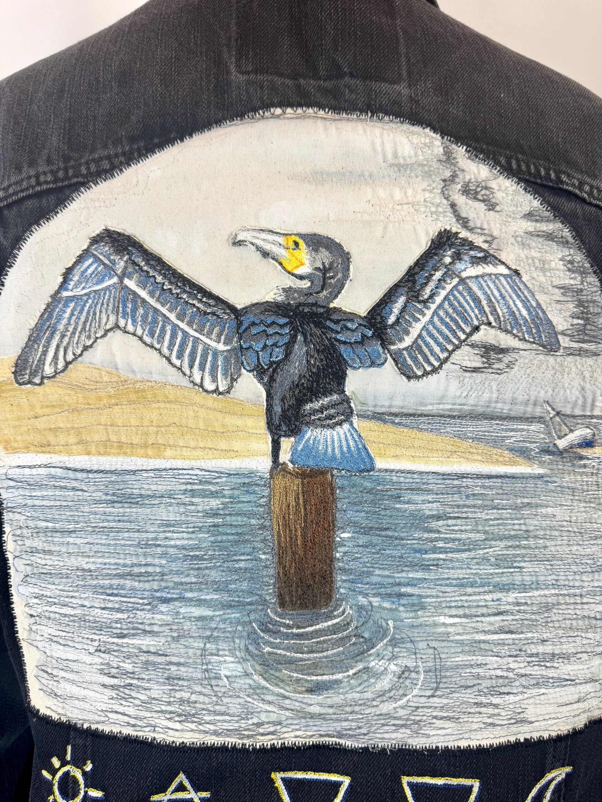 Cormorant “Defiance” Wearable Art – Upcycled oversized black denim jacket image 1