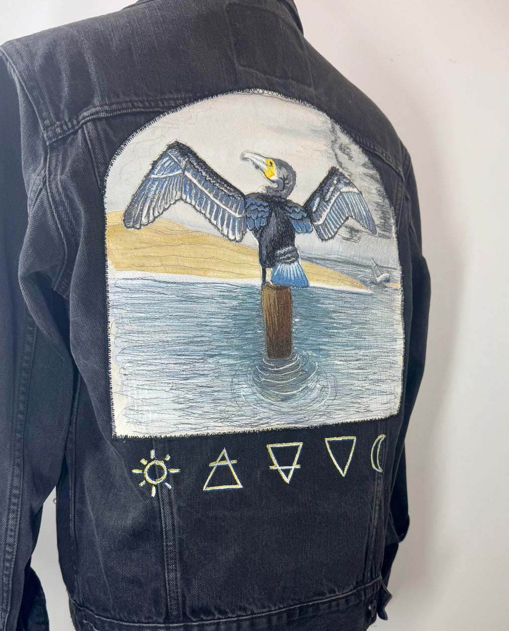 Cormorant “Defiance” Wearable Art – Upcycled oversized black denim jacket image 3