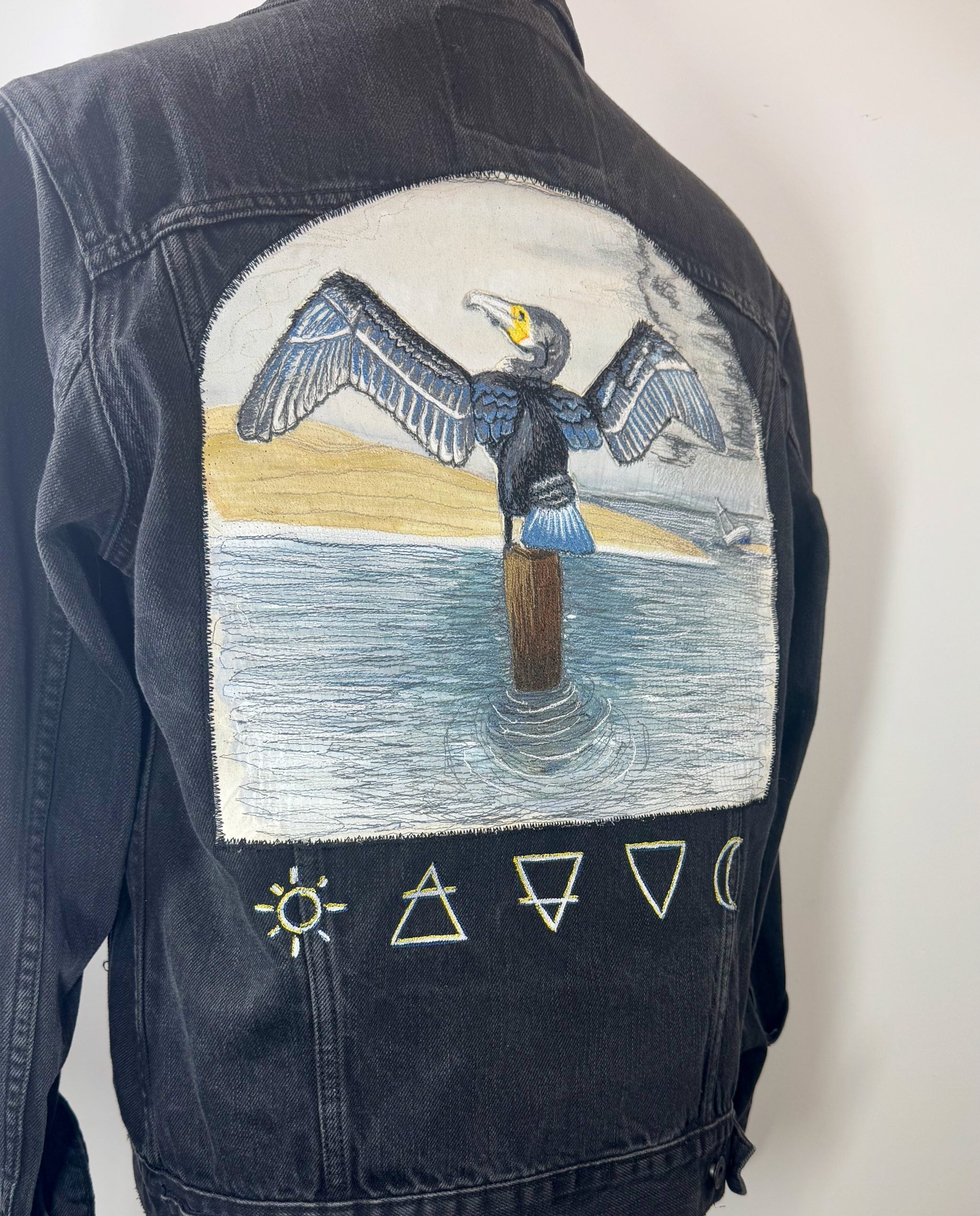 Cormorant “Defiance” Wearable Art – Upcycled oversized black denim jacket image 3