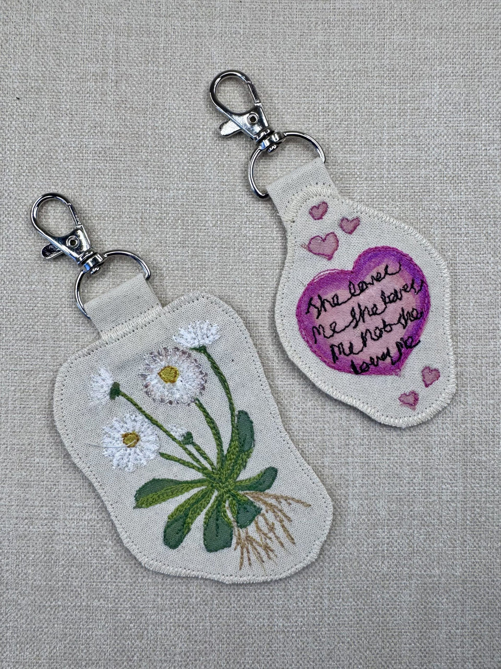Daisy “He Loves Me, He Loves Me Not” Talisman – Free Motion Embroidered Patch / Bag Charm image 4