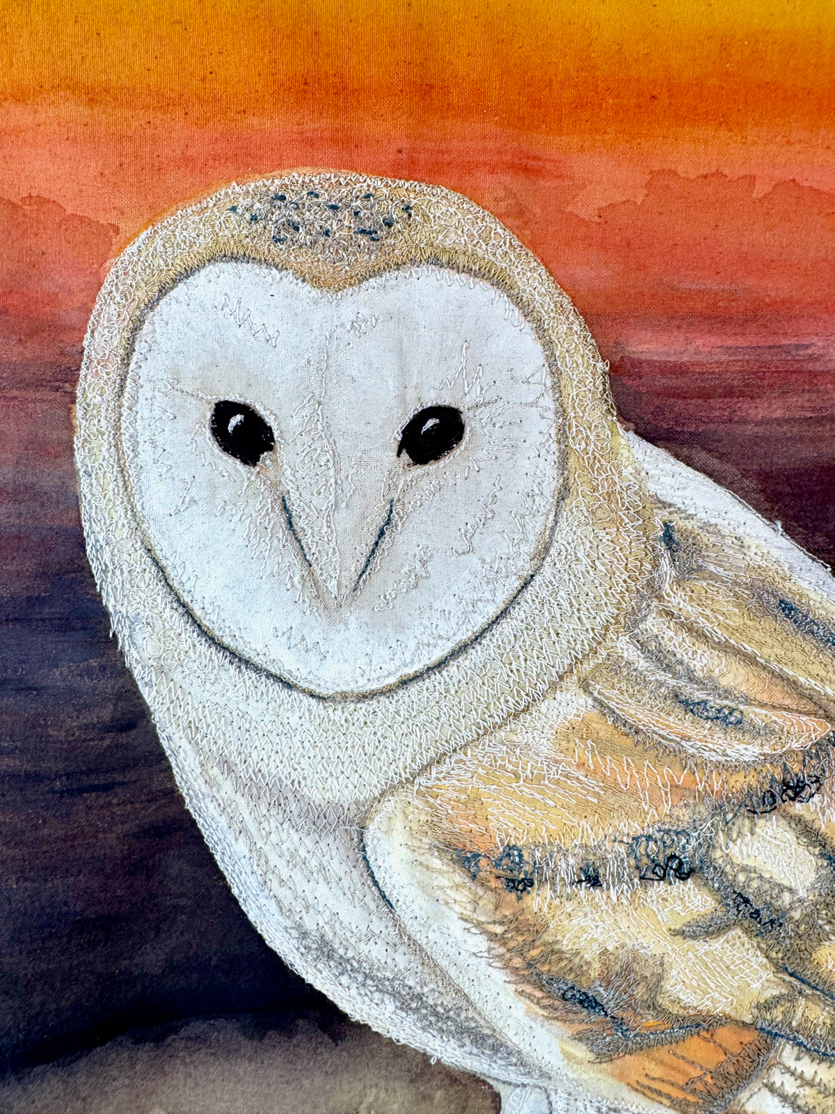 Barn Owl "Awakening" Original Textile Artwork