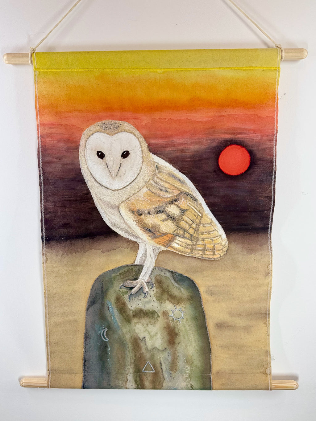 Barn Owl "Awakening" Original Textile Artwork