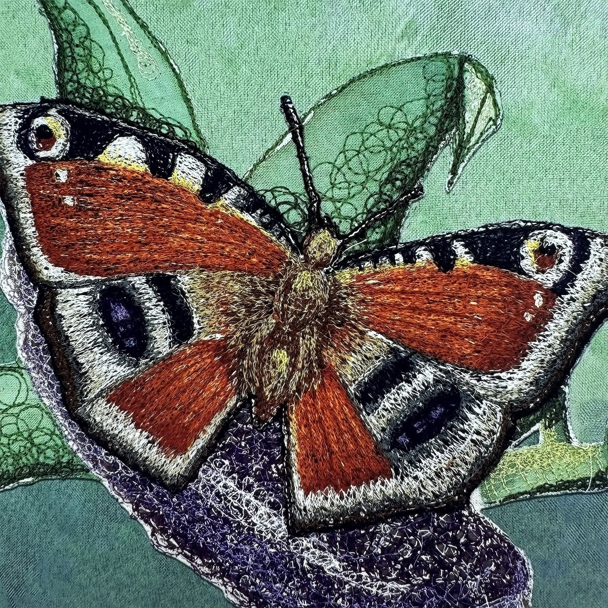 Peacock Butterfly Embroidery Print - "Protection" image 2