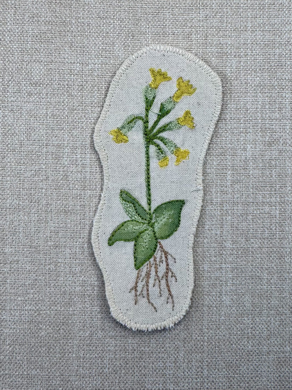 Cowslip Primrose “Faith” Talisman – Free Motion Embroidered Patch / Bag Charm image
