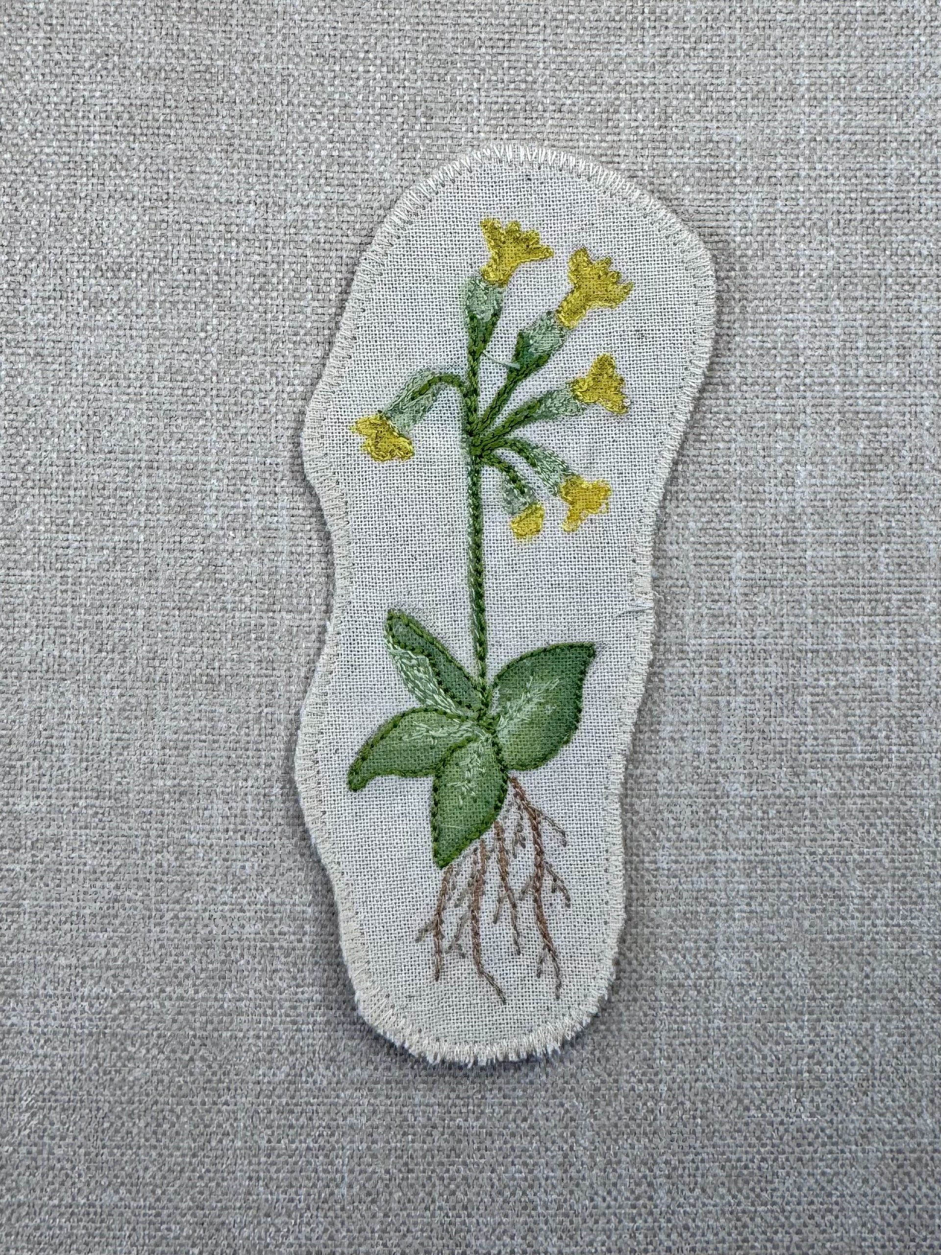 Cowslip Primrose “Faith” Talisman – Free Motion Embroidered Patch / Bag Charm image