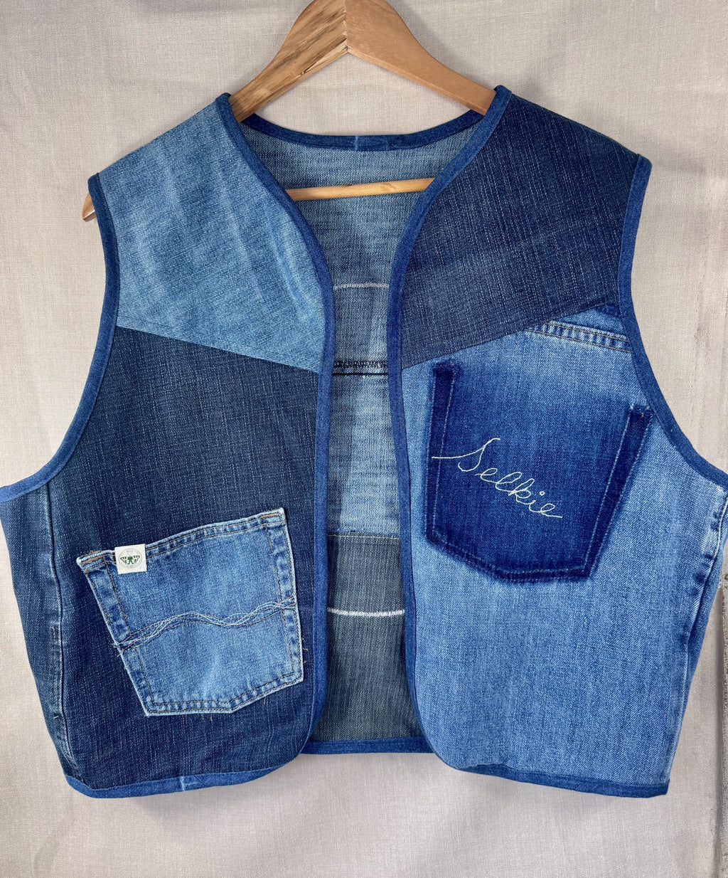 Selkie “Seal – Freedom” Wearable Art – Upcycled oversized denim Gilet image 6