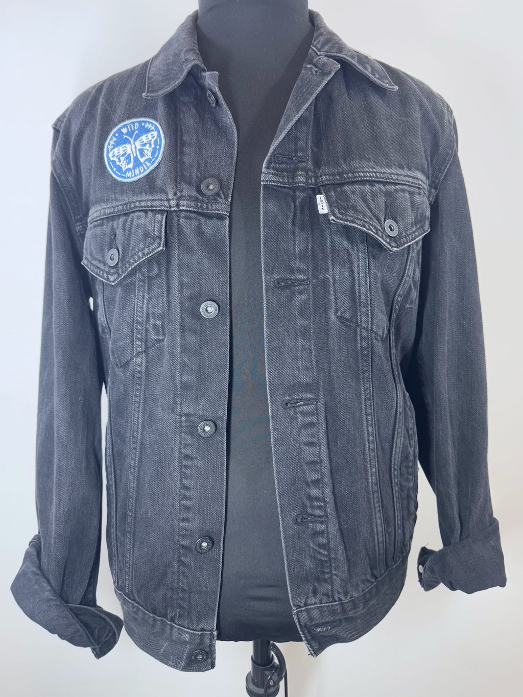 Cormorant “Defiance” Wearable Art – Upcycled oversized black denim jacket image 4
