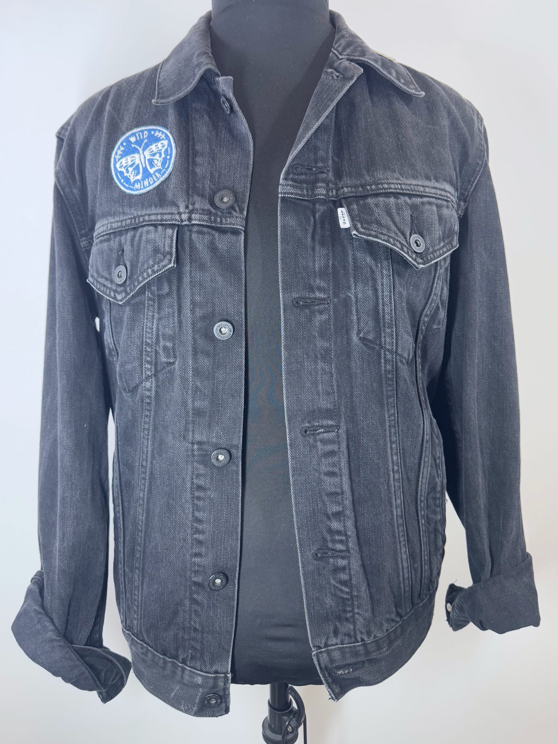 Cormorant “Defiance” Wearable Art – Upcycled oversized black denim jacket image 4