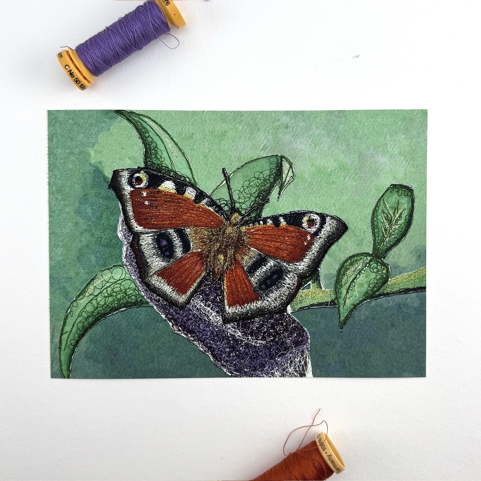 Peacock Butterfly Embroidery Print - "Protection" image 0