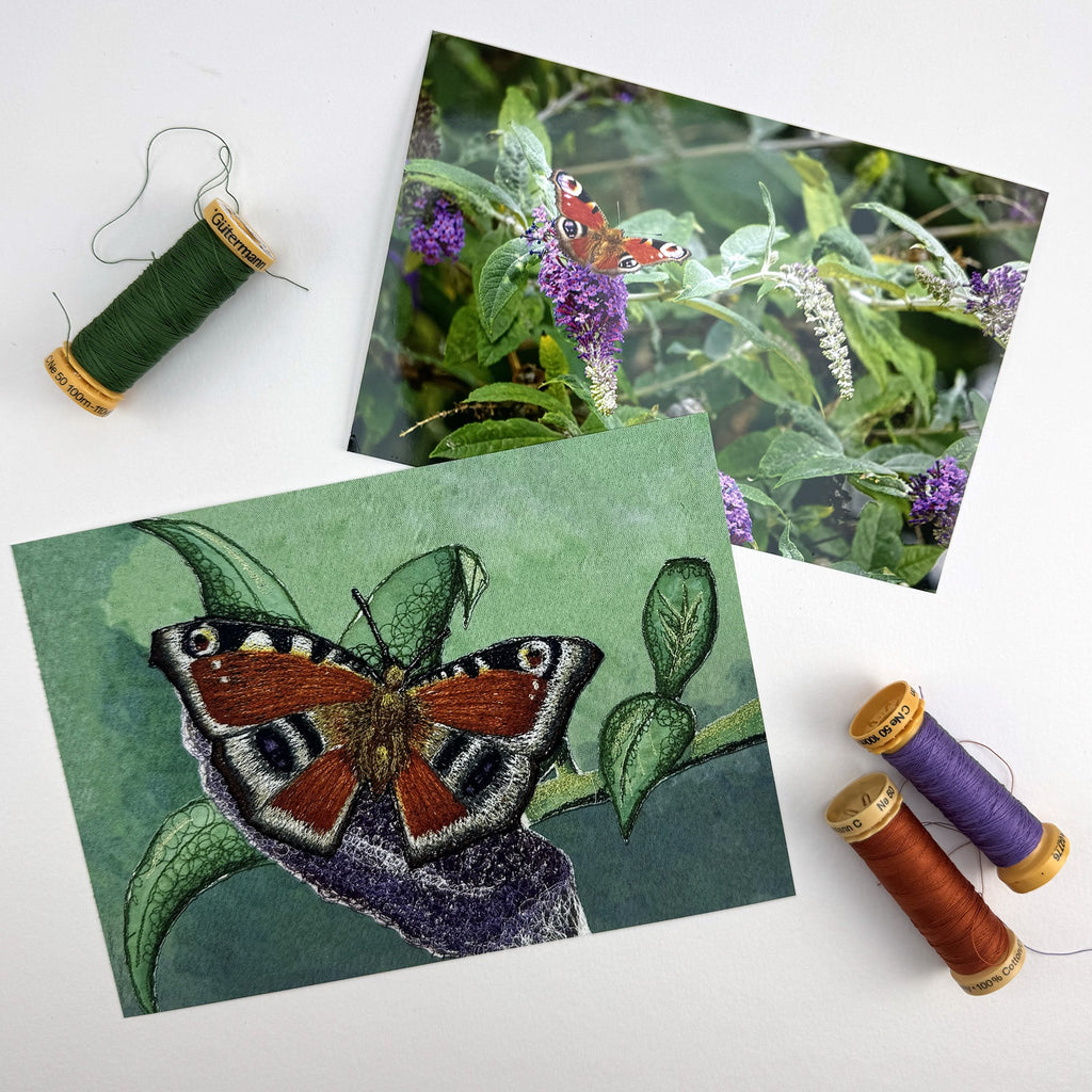 Peacock Butterfly Embroidery Print - "Protection" image 1