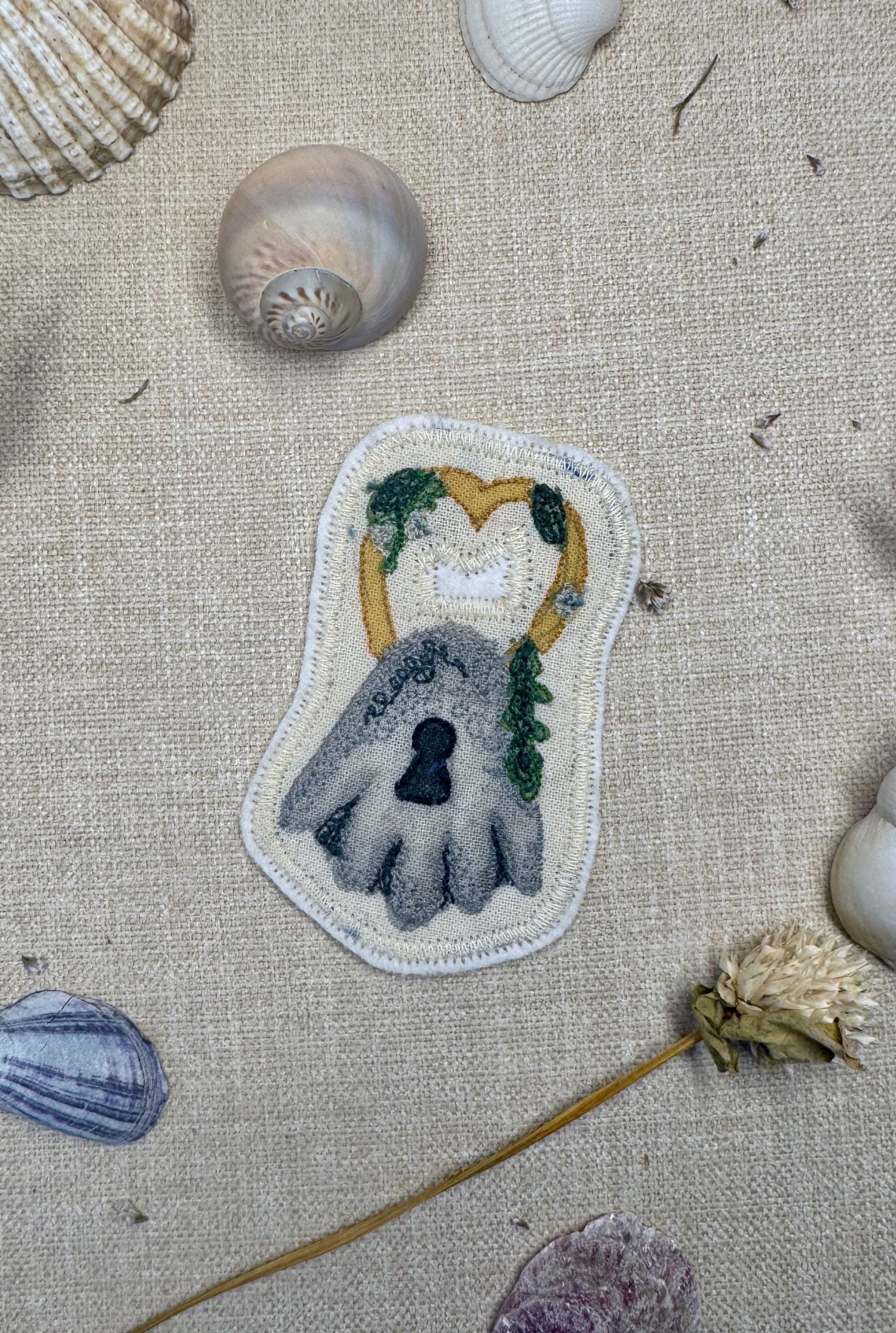 Selkie “Seal Padlock - Wedlock” Talisman – Free Motion Embroidered Patch / Bag Charm image 7