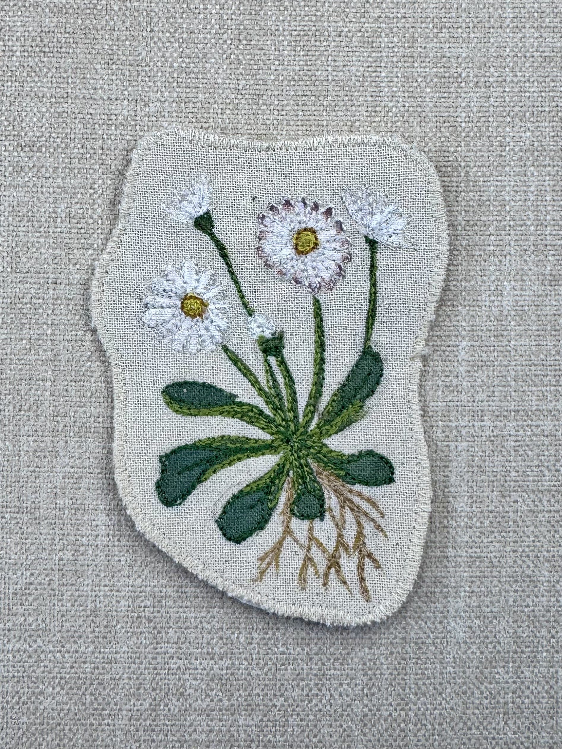 Daisy “He Loves Me, He Loves Me Not” Talisman – Free Motion Embroidered Patch / Bag Charm image