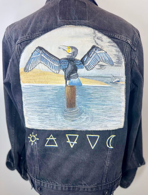 Cormorant “Defiance” Wearable Art – Upcycled oversized black denim jacket image 0