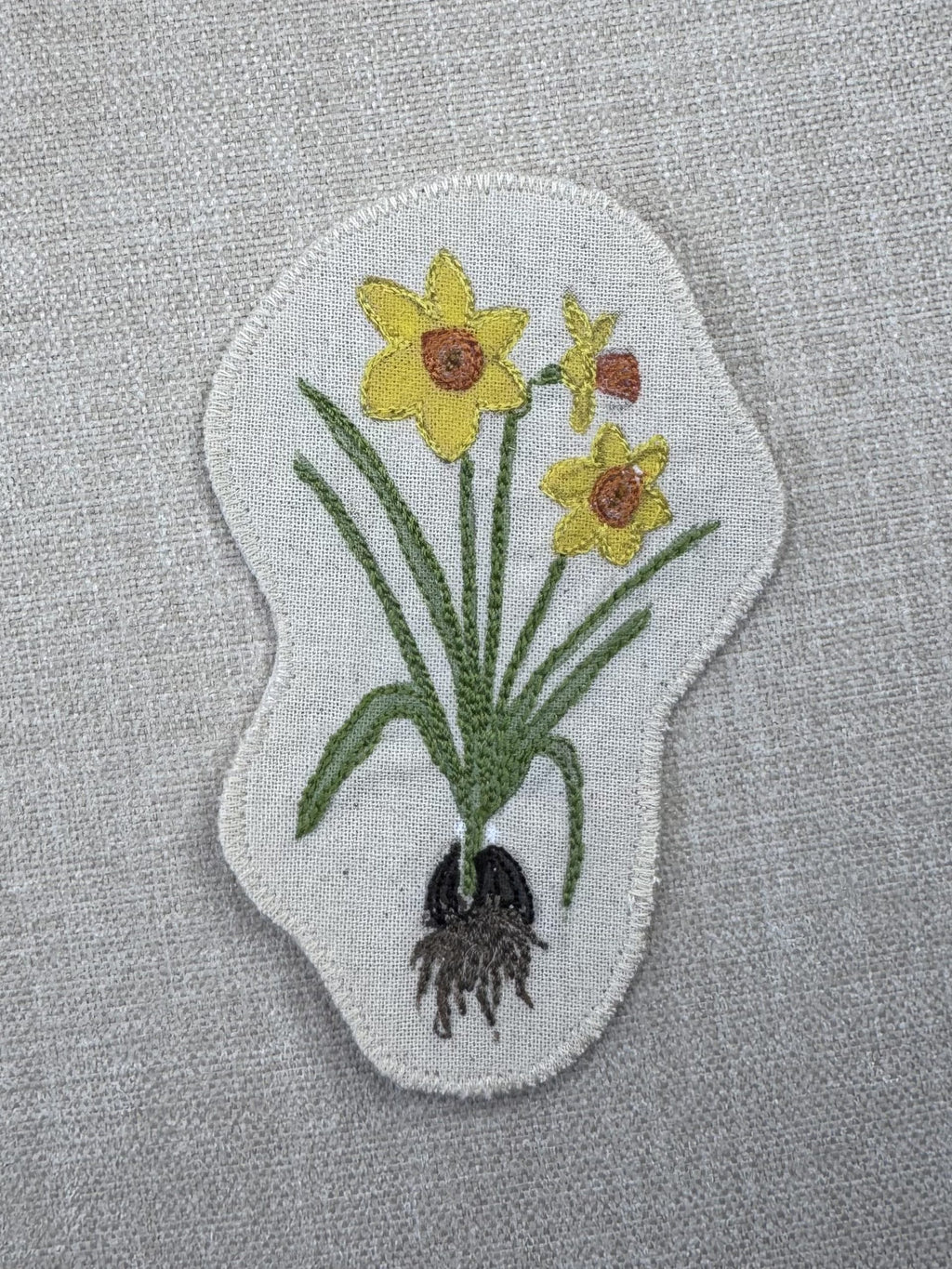 Daffodil Narcissus “Self Love” Talisman – Free Motion Embroidered Patch / Bag Charm image