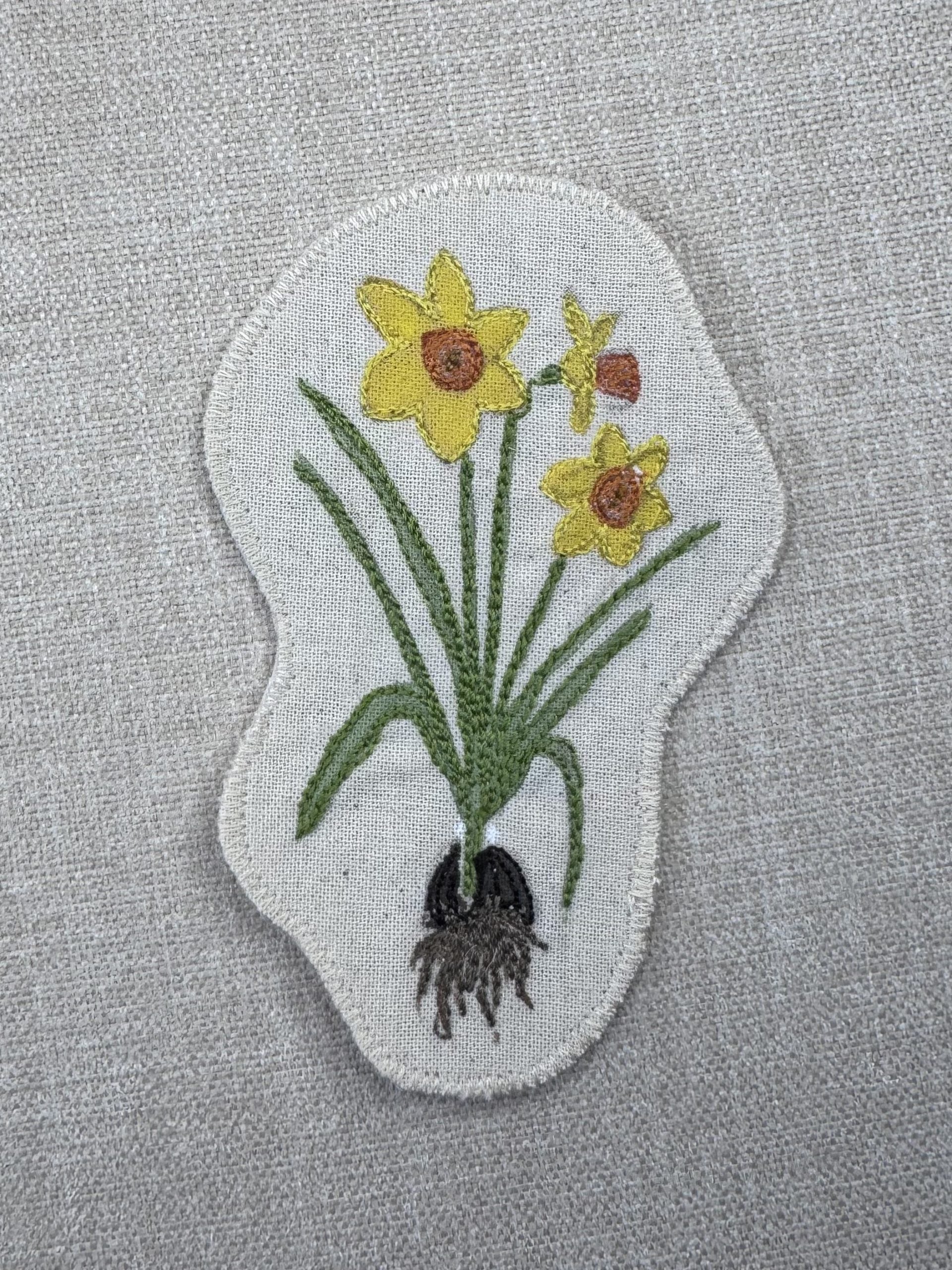 Daffodil Narcissus “Self Love” Talisman – Free Motion Embroidered Patch / Bag Charm image