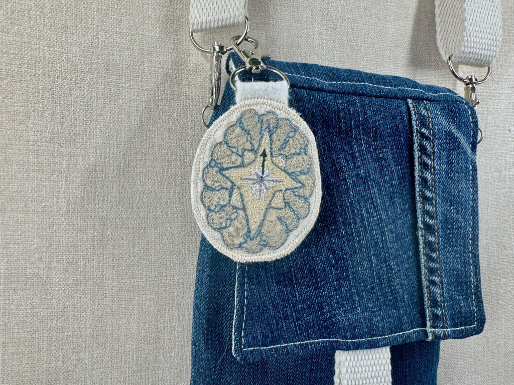 Selkie “Searching - Compass Shell” Talisman – Free Motion Embroidered Patch / Bag Charm image 3