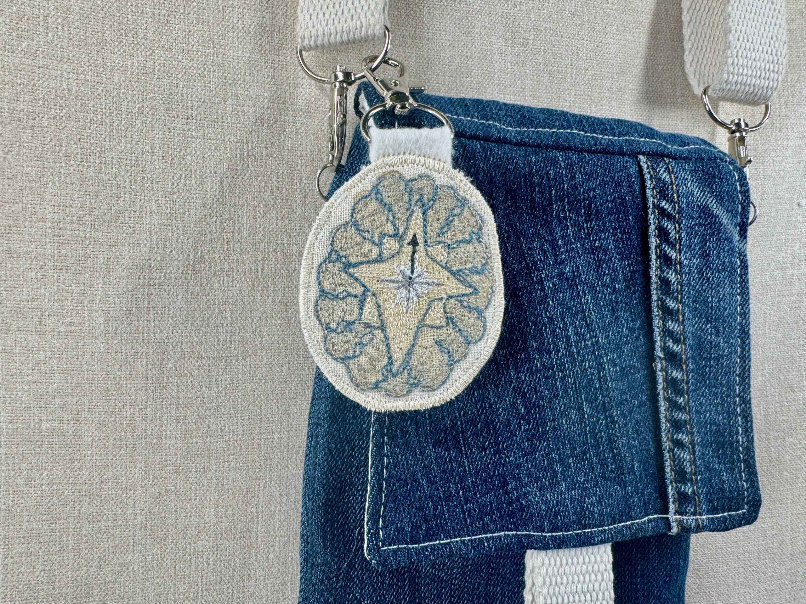 Selkie “Searching - Compass Shell” Talisman – Free Motion Embroidered Patch / Bag Charm image 3