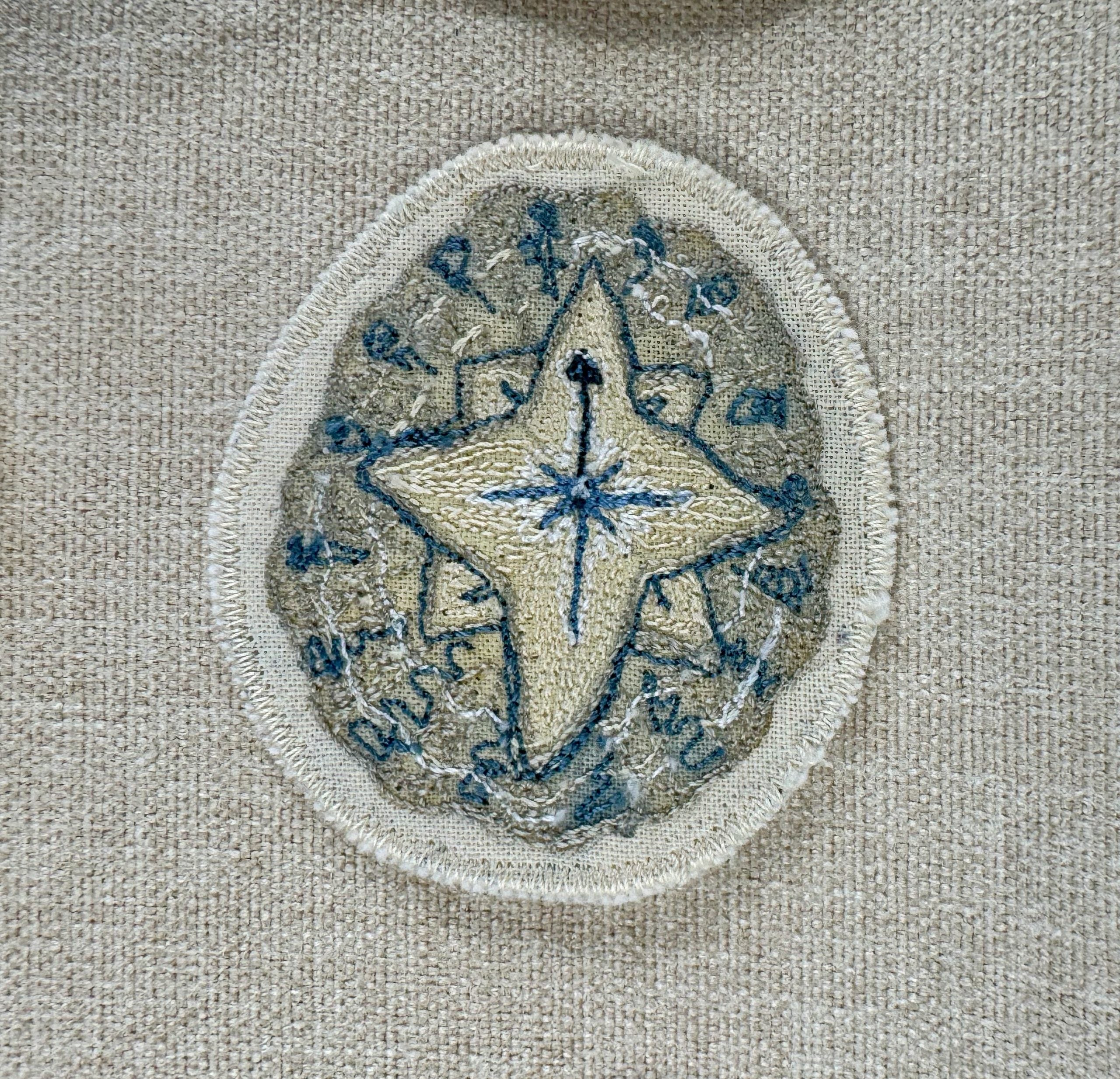 Selkie “Searching - Compass Shell” Talisman – Free Motion Embroidered Patch / Bag Charm - Iron-on Patch image