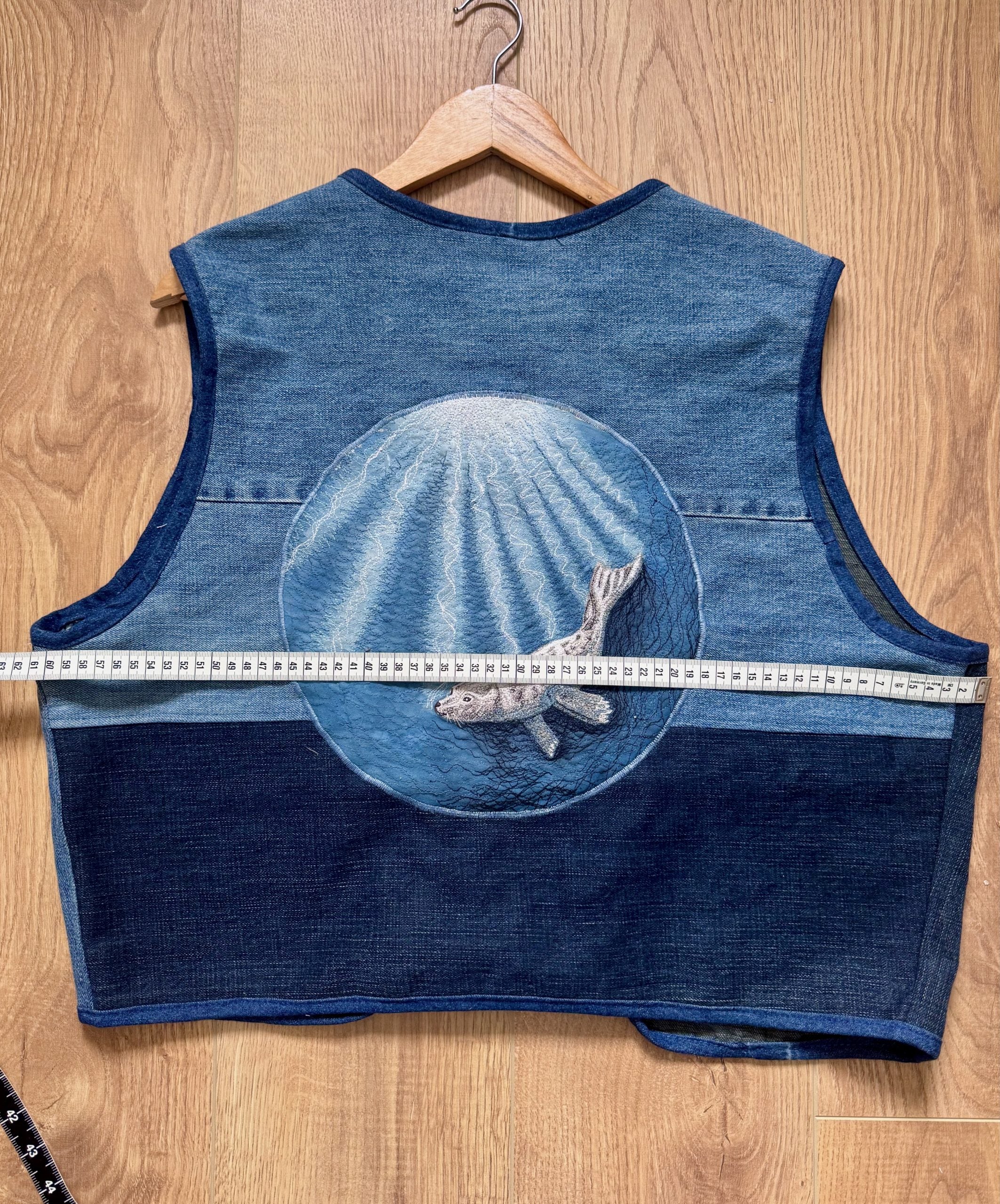 Selkie “Seal – Freedom” Wearable Art – Upcycled oversized denim Gilet image 16