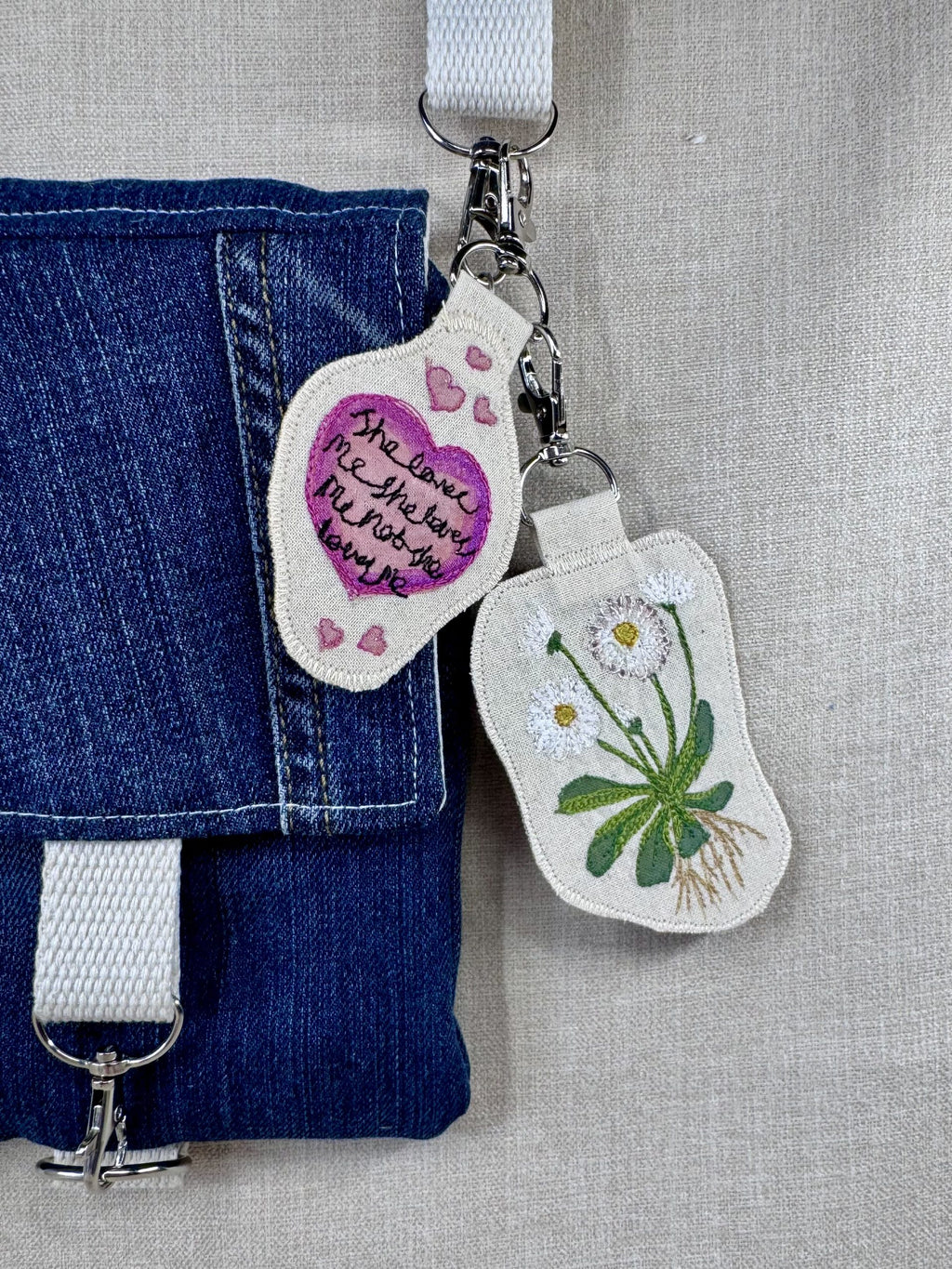 Daisy “He Loves Me, He Loves Me Not” Talisman – Free Motion Embroidered Patch / Bag Charm image 0