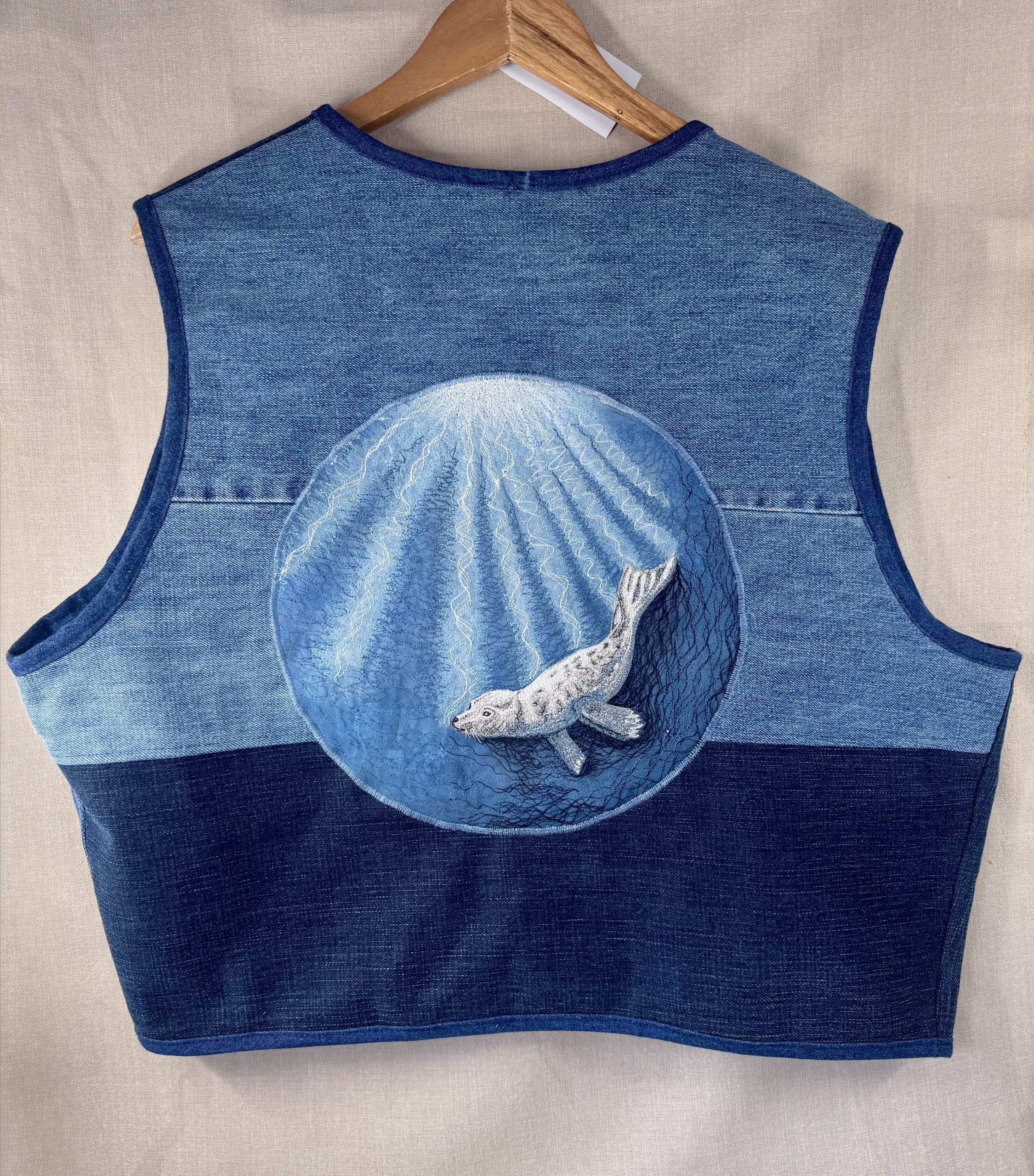 Selkie “Seal – Freedom” Wearable Art – Upcycled oversized denim Gilet image 0