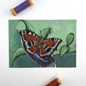 "Protection" and Embroidered Peacock Butterfly Original Print by Wild Minder