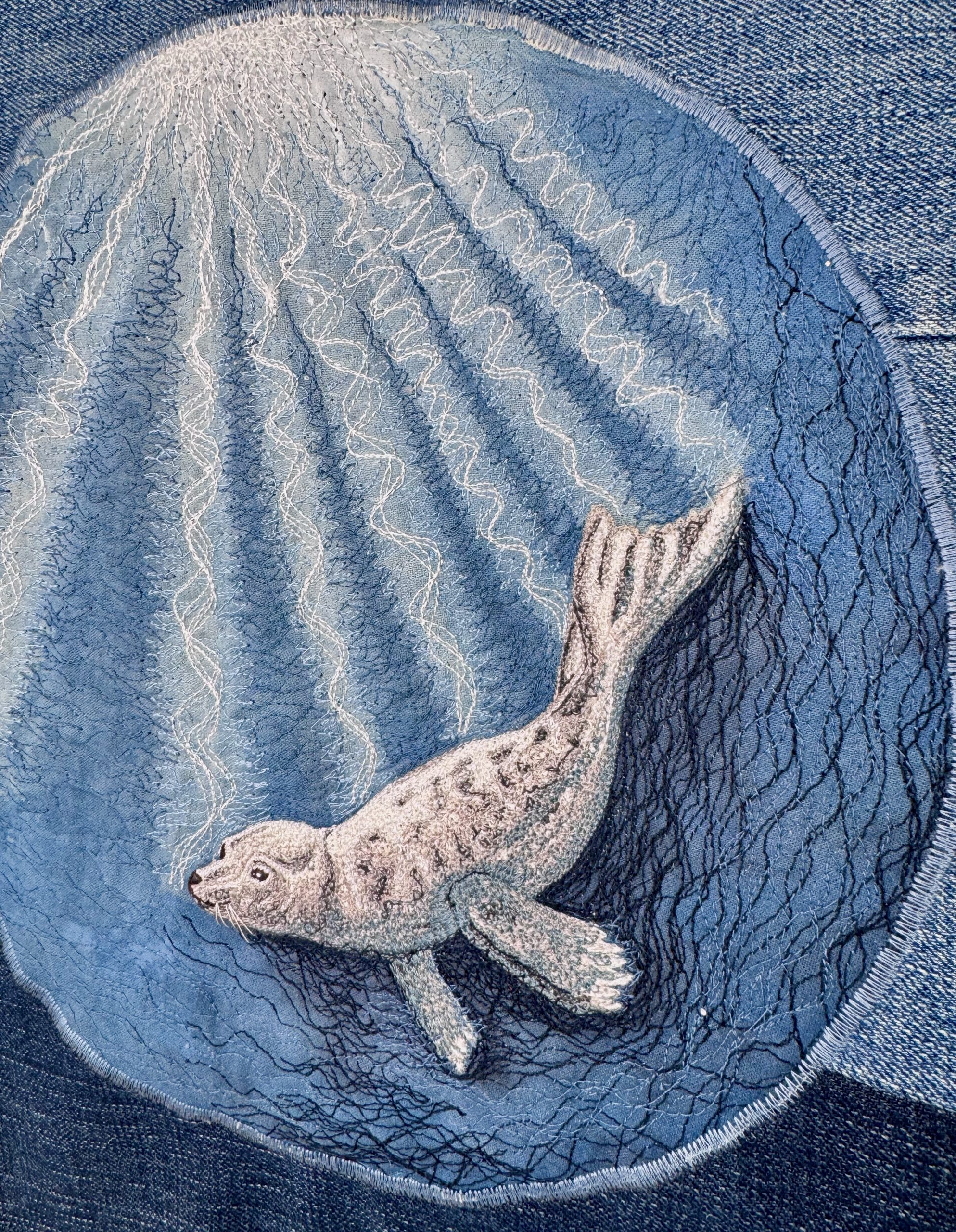 Selkie “Seal – Freedom” Wearable Art – Upcycled oversized denim Gilet - Image 5