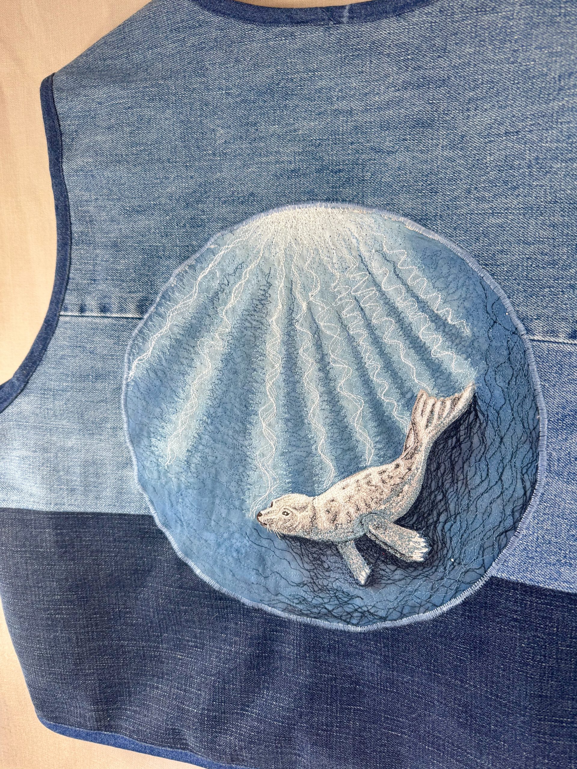 Selkie “Seal – Freedom” Wearable Art – Upcycled oversized denim Gilet - Image 6