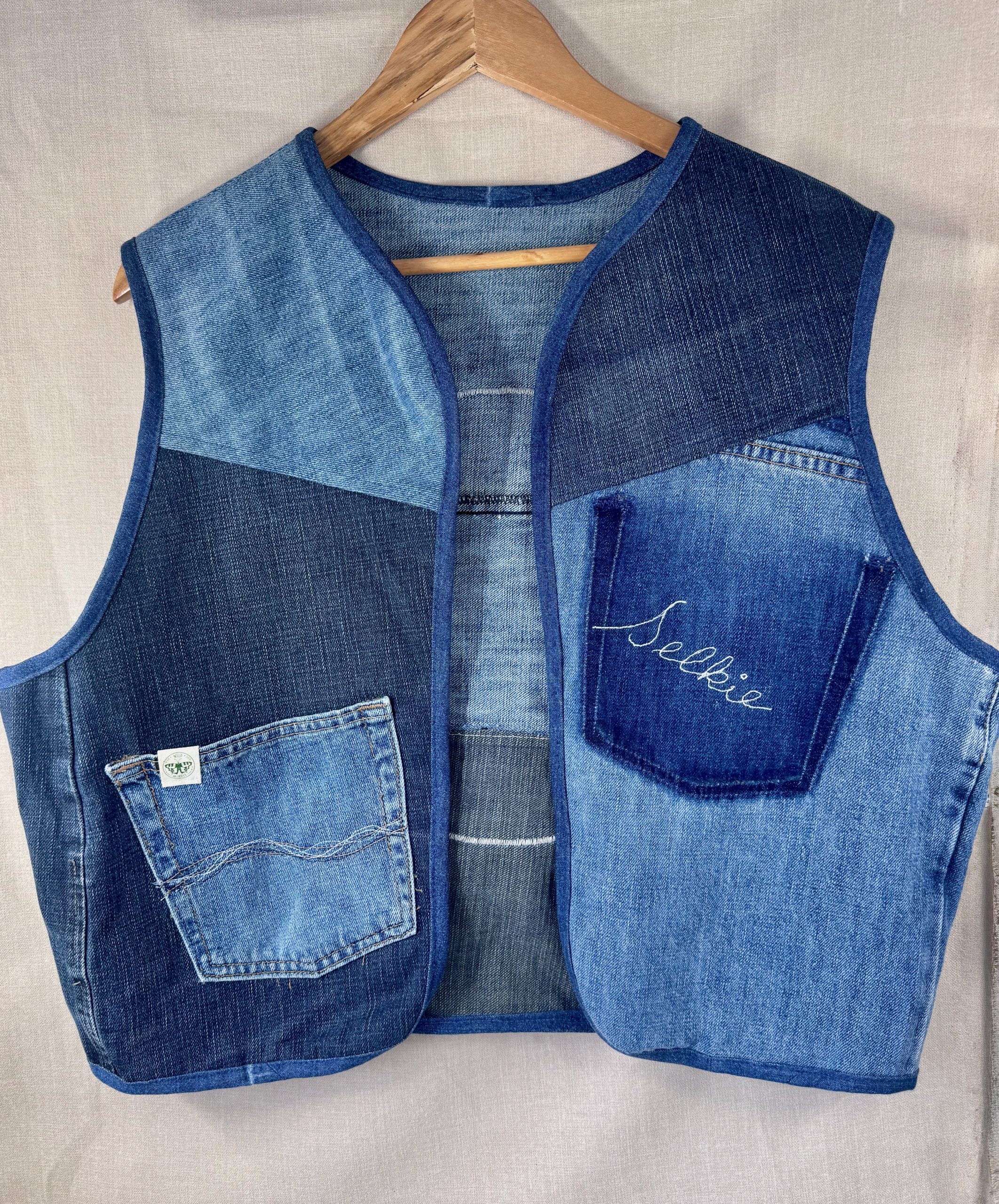 Selkie “Seal – Freedom” Wearable Art – Upcycled oversized denim Gilet - Image 7