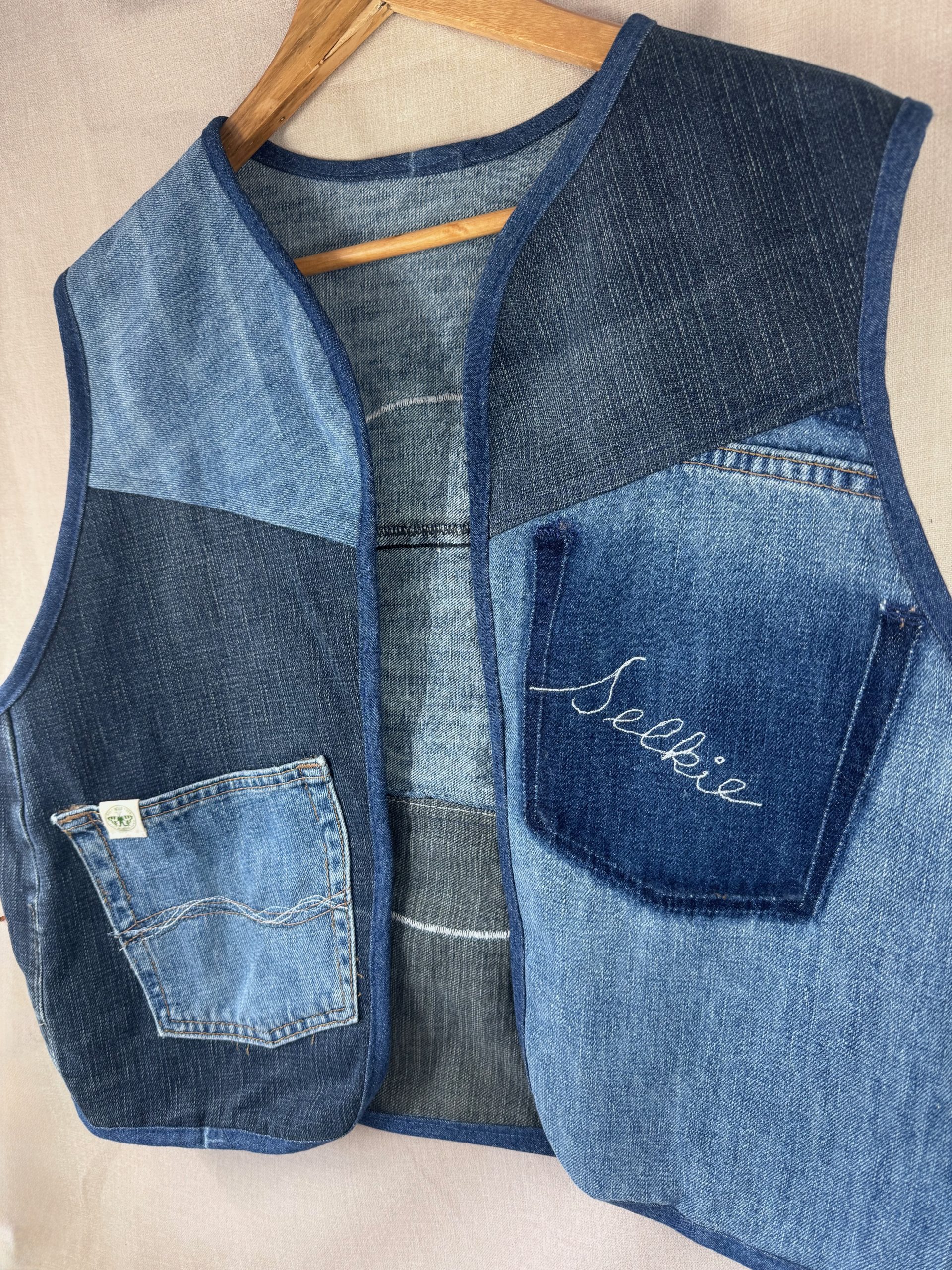 Selkie “Seal – Freedom” Wearable Art – Upcycled oversized denim Gilet - Image 8