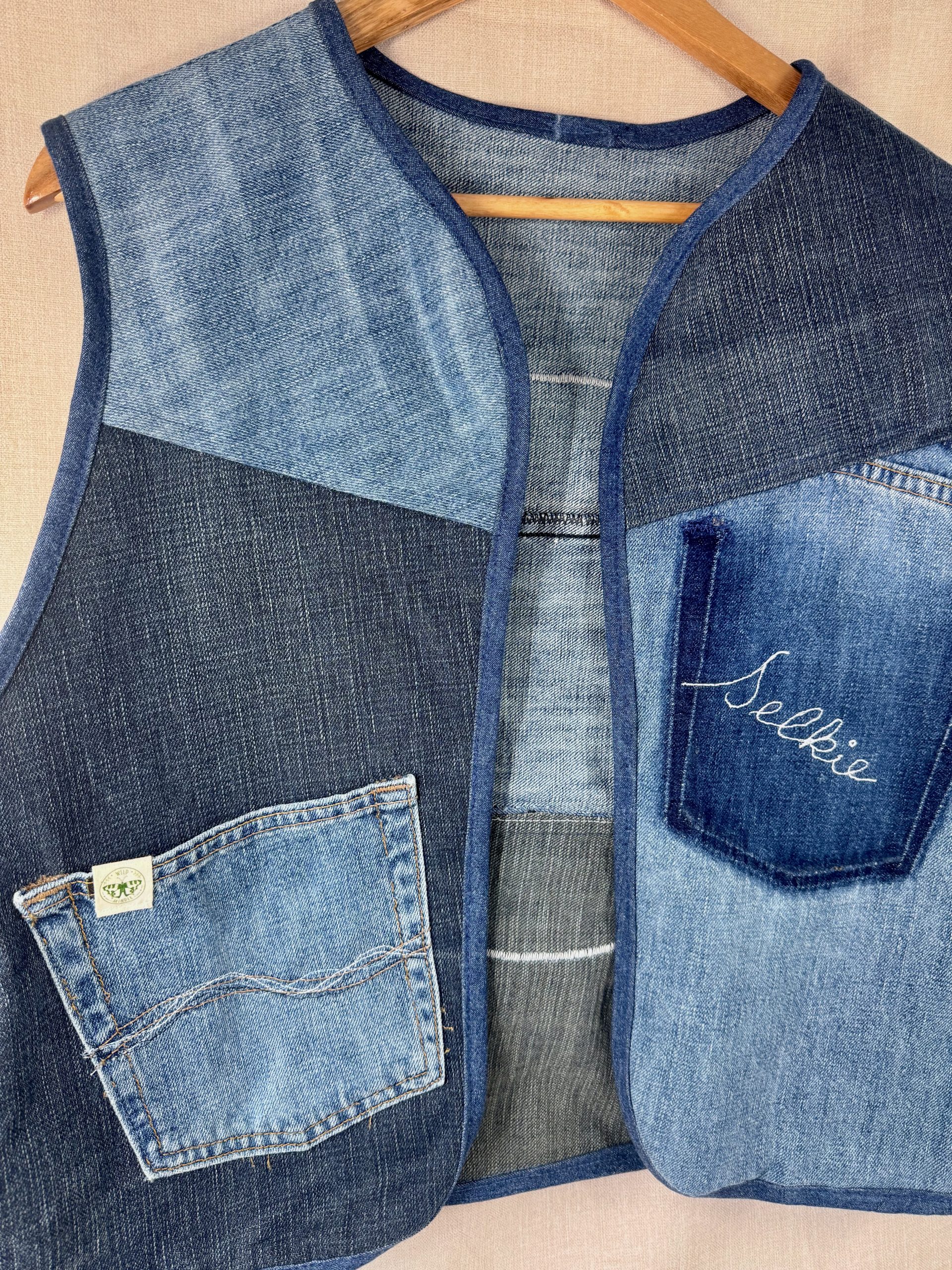 Selkie “Seal – Freedom” Wearable Art – Upcycled oversized denim Gilet - Image 9