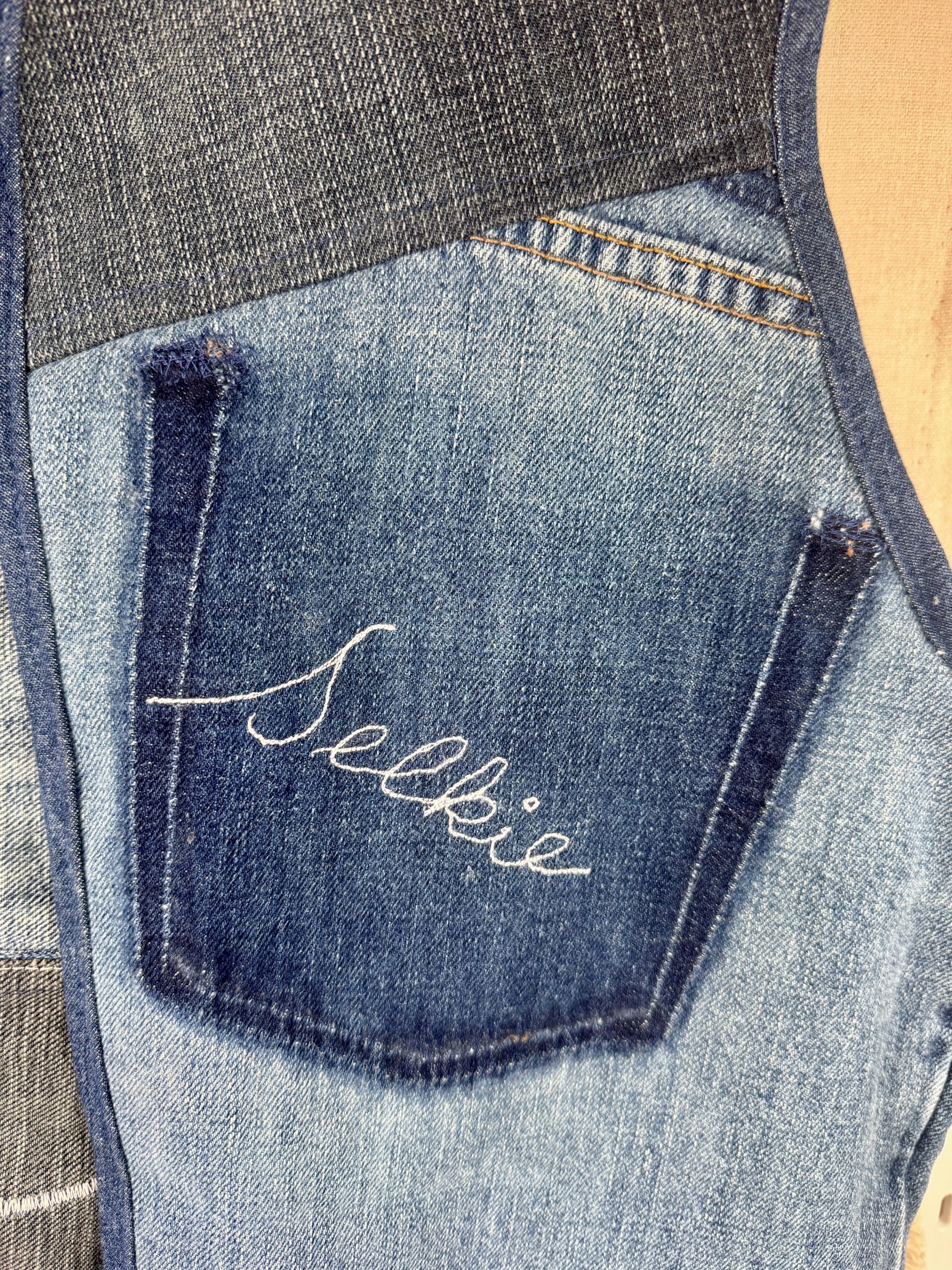 Selkie “Seal – Freedom” Wearable Art – Upcycled oversized denim Gilet - Image 10