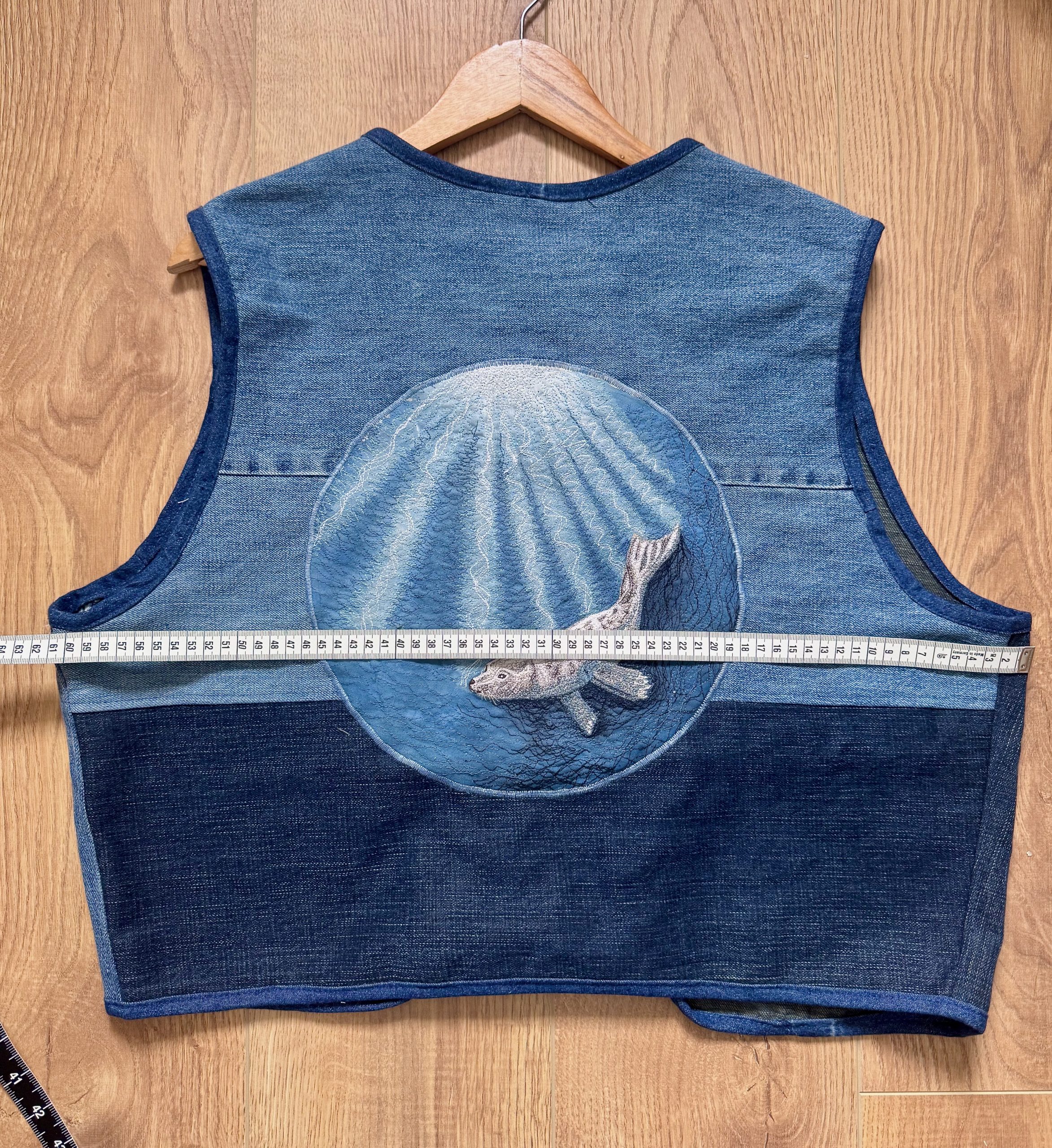 Selkie “Seal – Freedom” Wearable Art – Upcycled oversized denim Gilet - Image 16