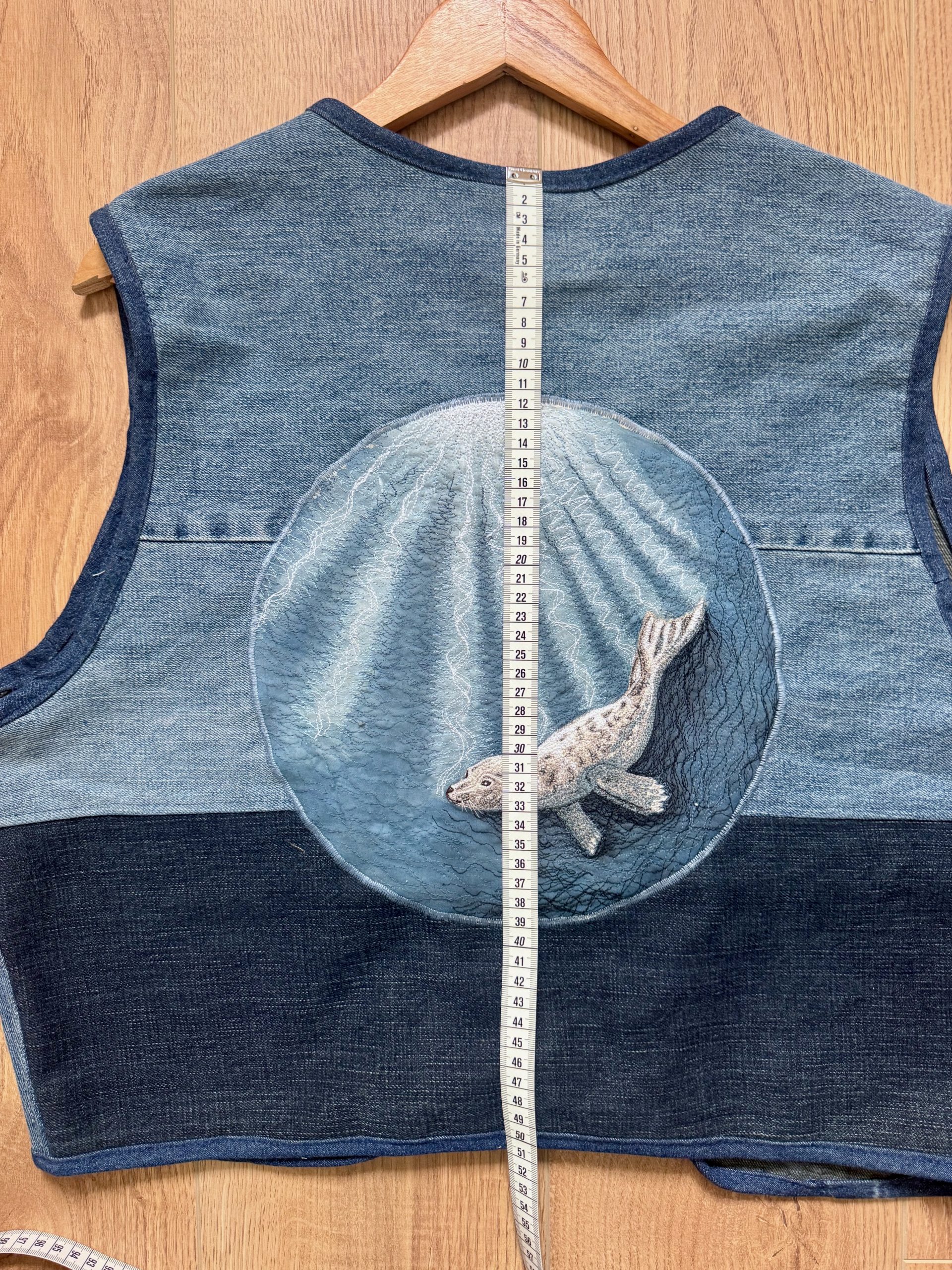 Selkie “Seal – Freedom” Wearable Art – Upcycled oversized denim Gilet - Image 19