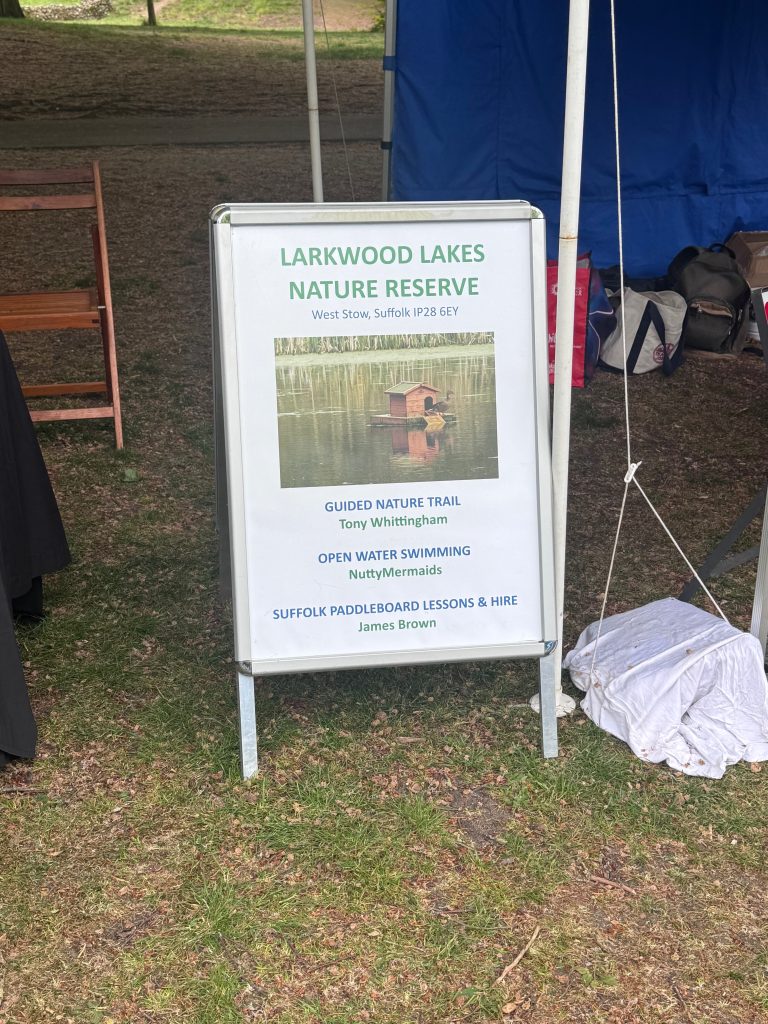 A photo of the Larkwood Lakes Nature Reserve Sign at the Bury Wildlife Festival 2026