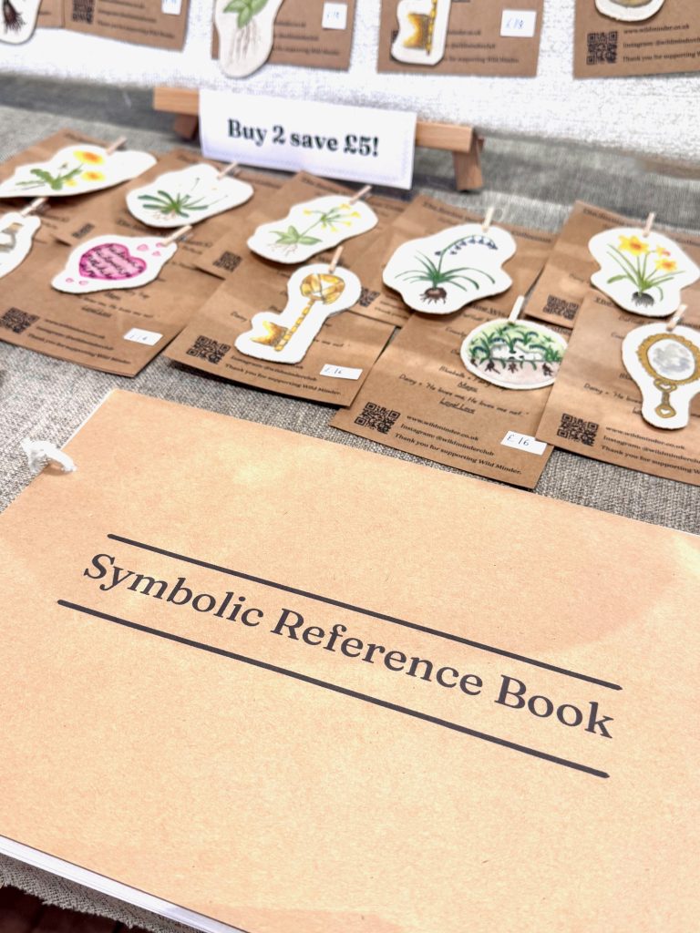An image highlighting the Wild Minder Symbolism reference book displayed on my market stall