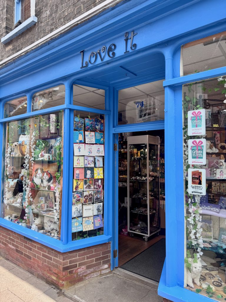 An image outside Love It, the blue shop on St Johns Street, Bury St Edmunds